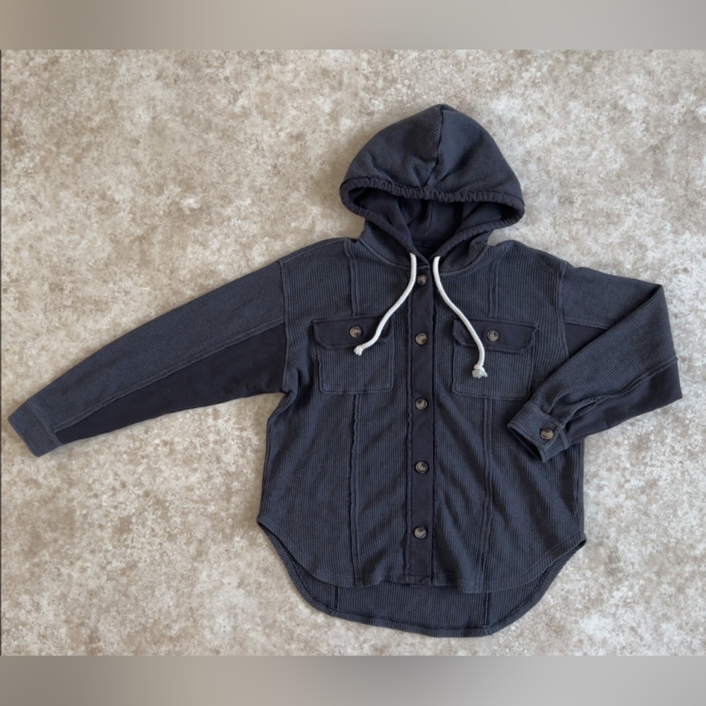 Gray Hooded Button-Up Jacket